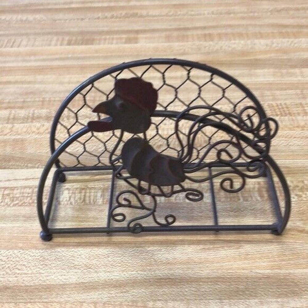 Chicken Wire Metal Rooster Rustic Farm Napkin Holder Country Kitchen Vintage